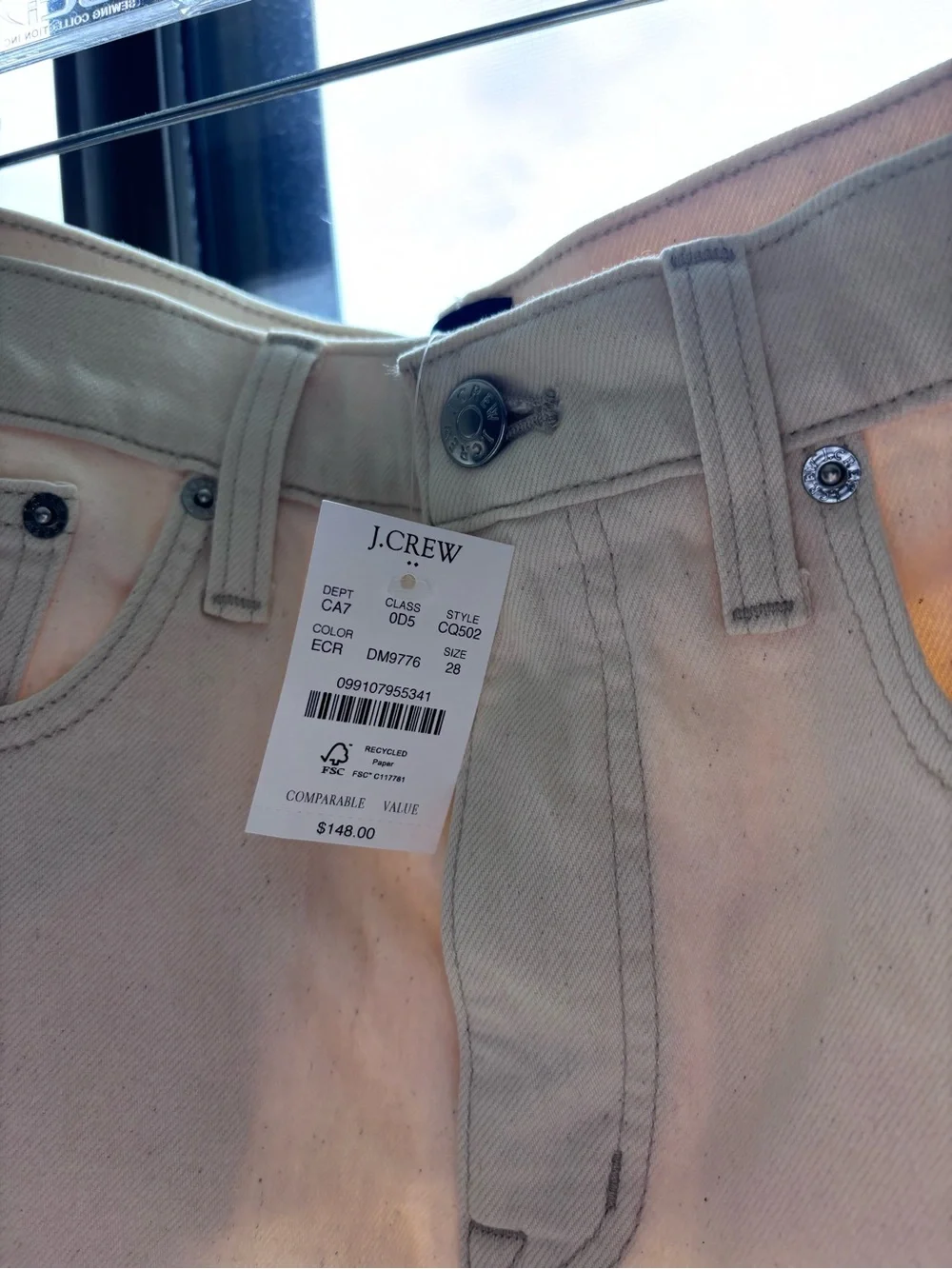 J. Crew Women's Light Cream Slim Barrel Denim Jeans.
